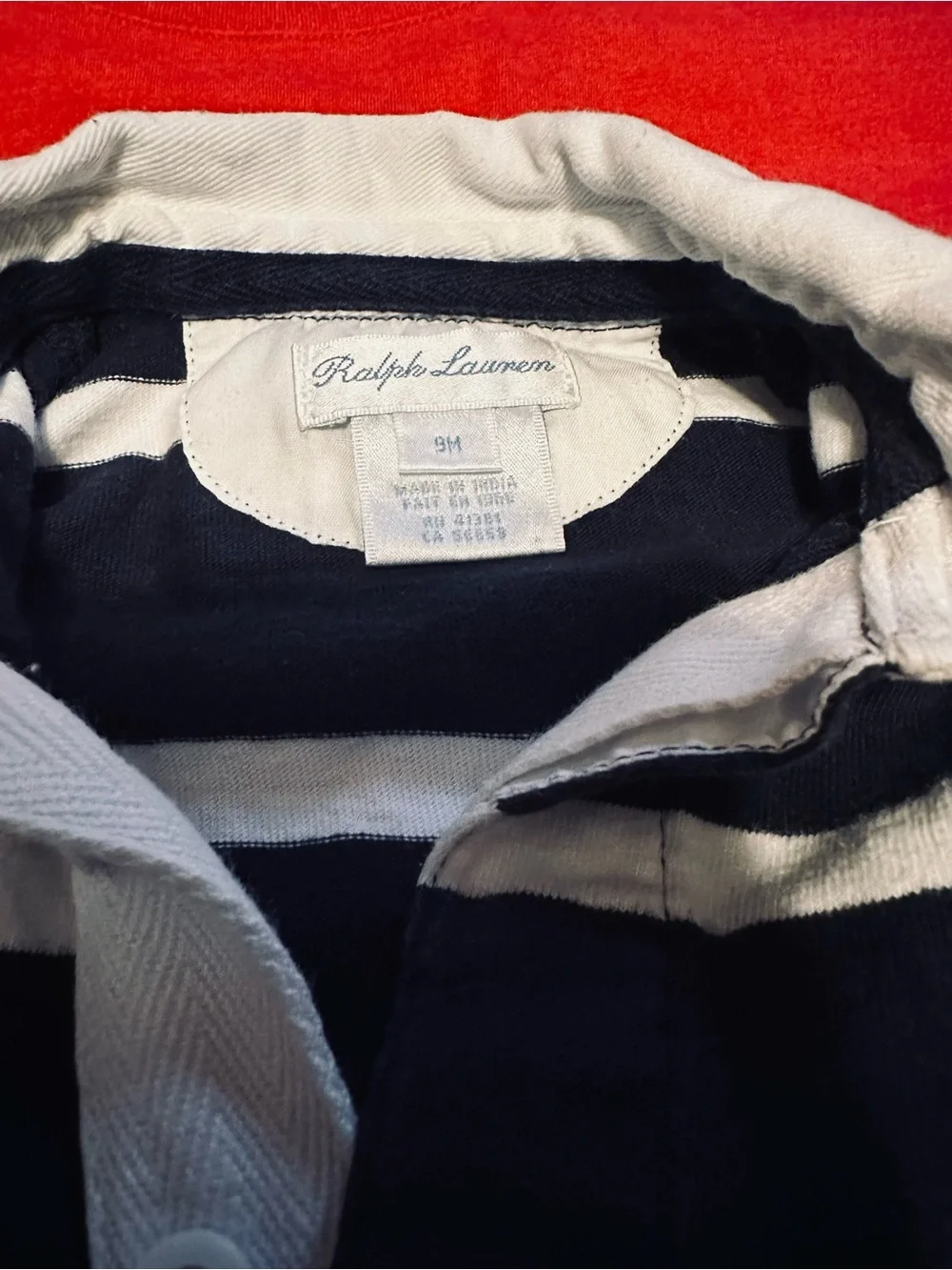 Ralph Lauren Navy & White Rugby Striped Baby One-Piece Classic Preppy